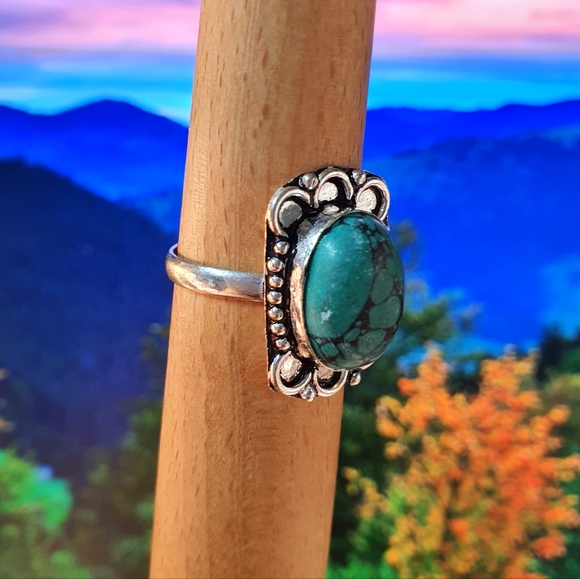 Turqouise Gemstone Sterling Silver Plated Ring Size 10 - Picture 3 of 8